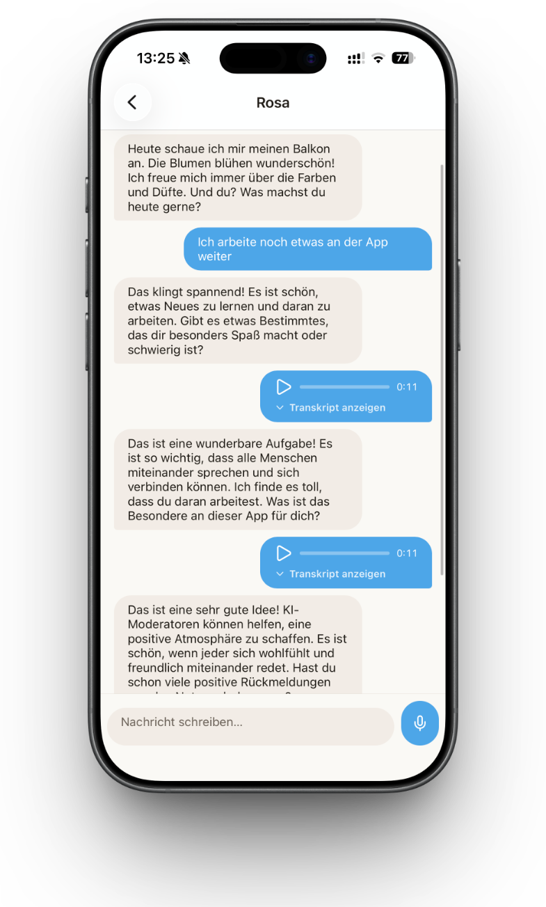 Privater Chat in Talky — auch mit Sprachnachrichten
